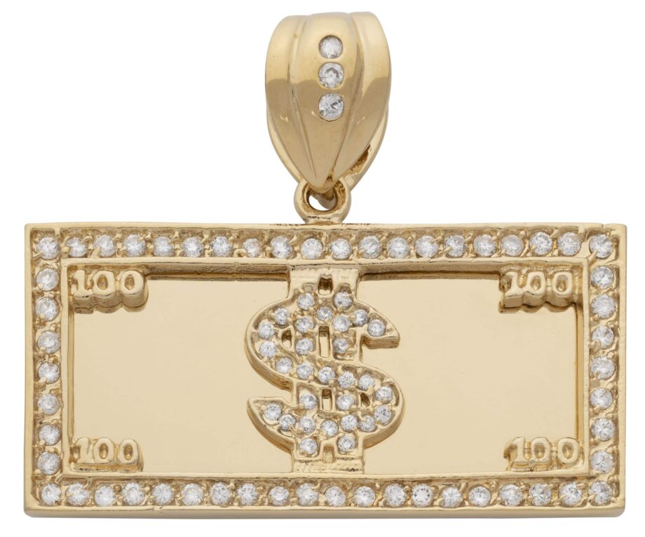 CZ Rectangle with CZ Dollar Sign Pendant