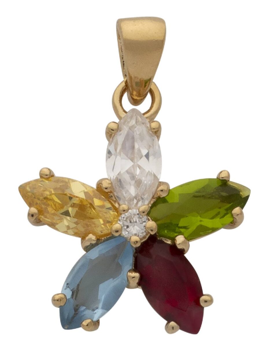 CZ Multi-Colored Stone Flower Pendant