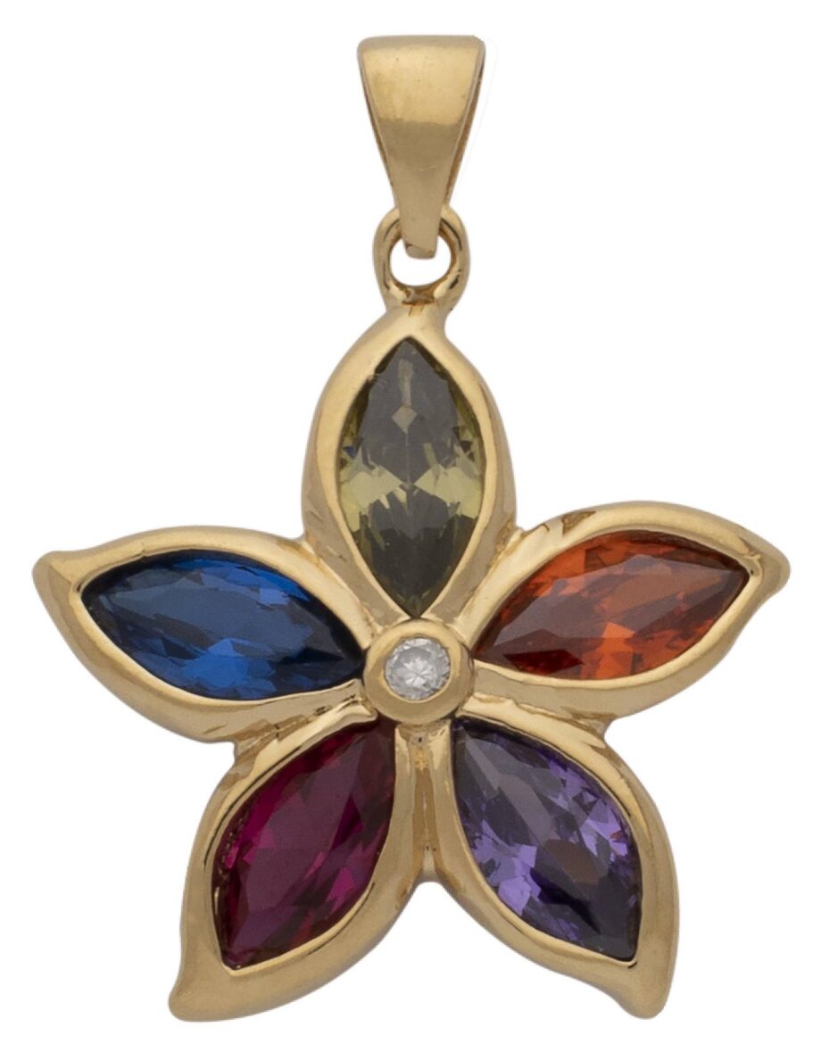 CZ Multi-Colored Stone Flower Pendant