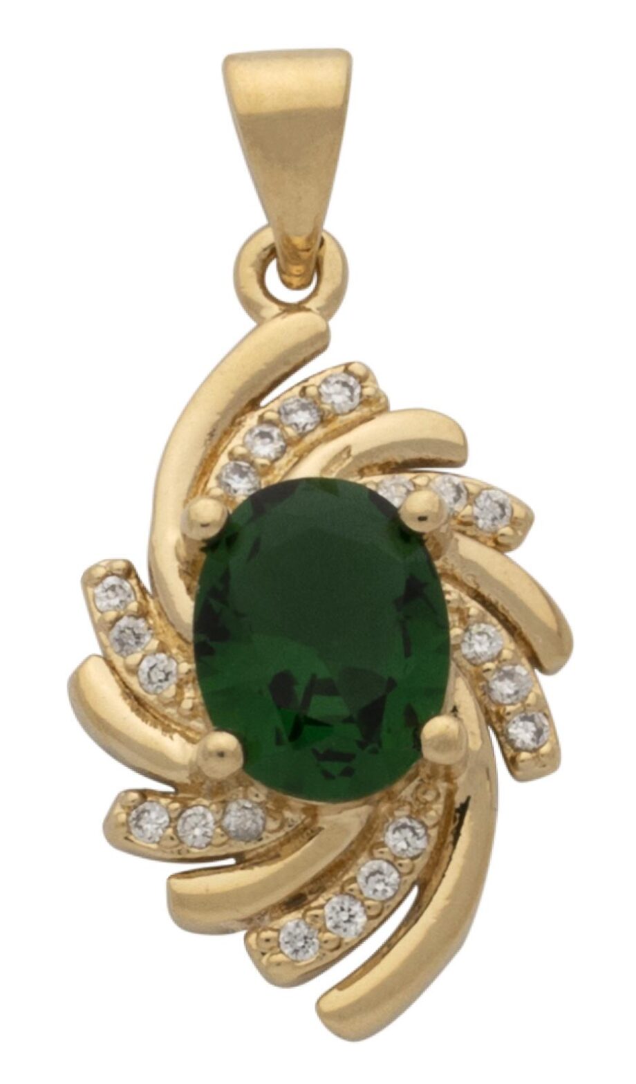 CZ/Oval Emerald Center Stone Swirl  Pendant