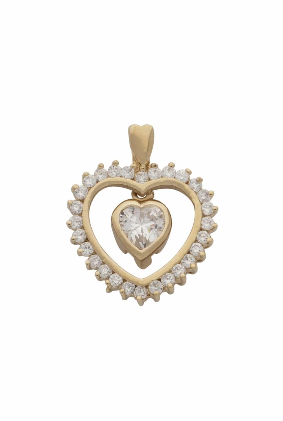 CZ Dangling Heart within a Heart Pendant