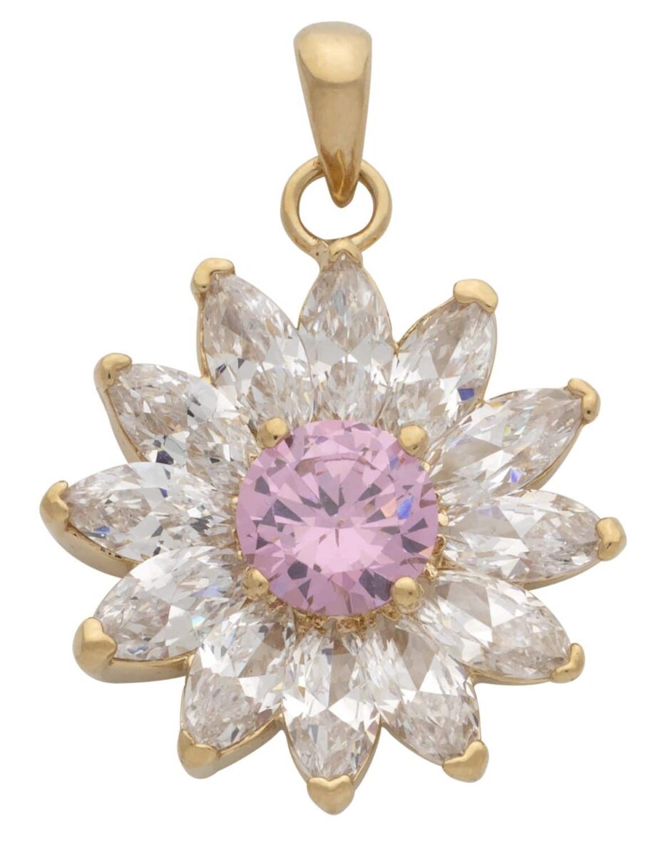 CZ/Pink Center Stone Flower Pendant