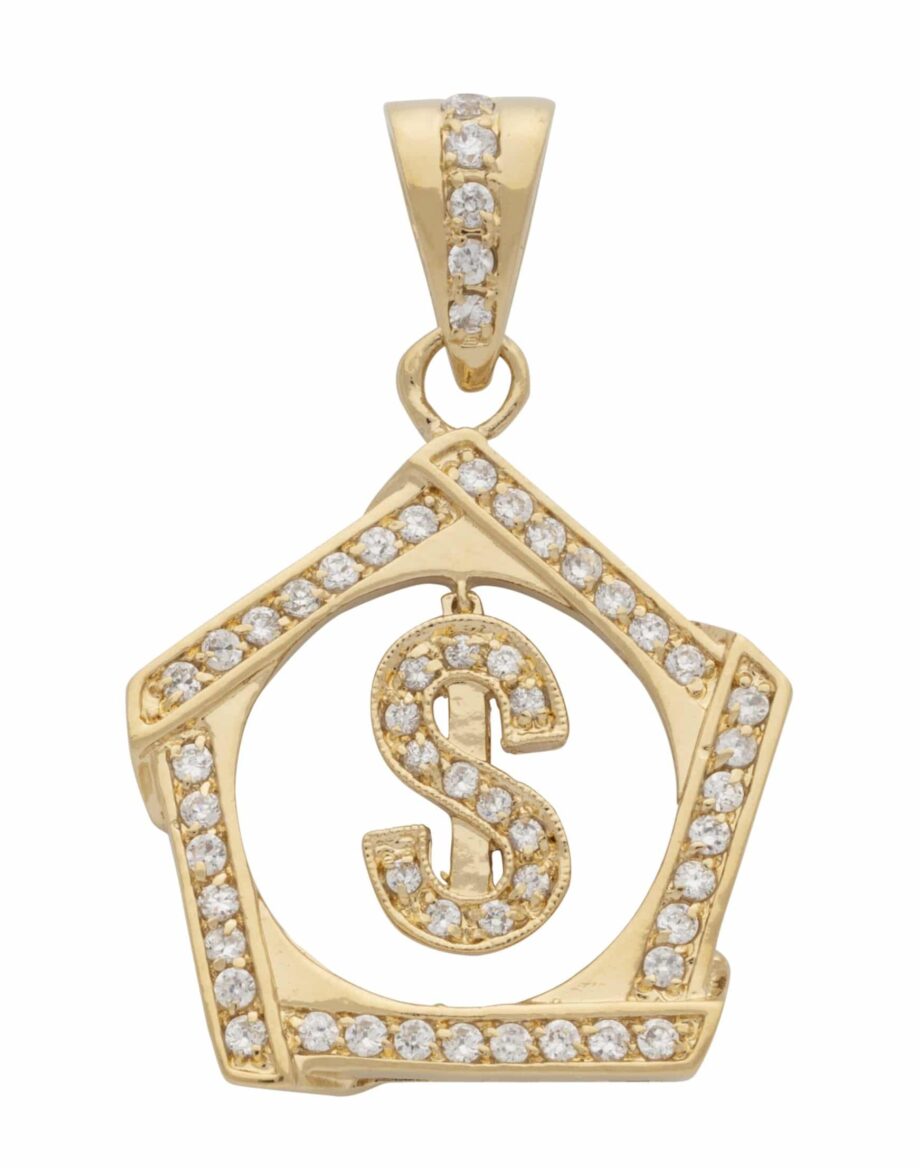 CZ Framed $ Sign Pendant