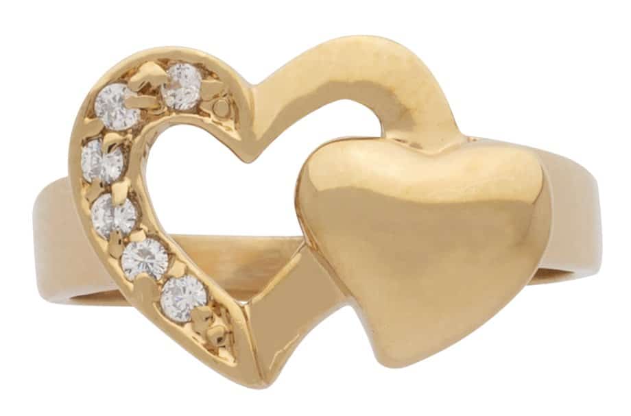 LR-035 | Ladies Double CZ Heart Ring · Goldfathers Jewelry