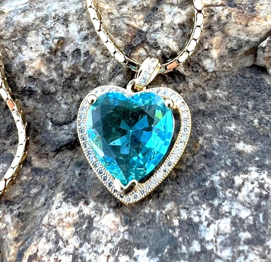 CZP-727-03 | CZ & Aquamarine Heart Pendant (March) - Image 2