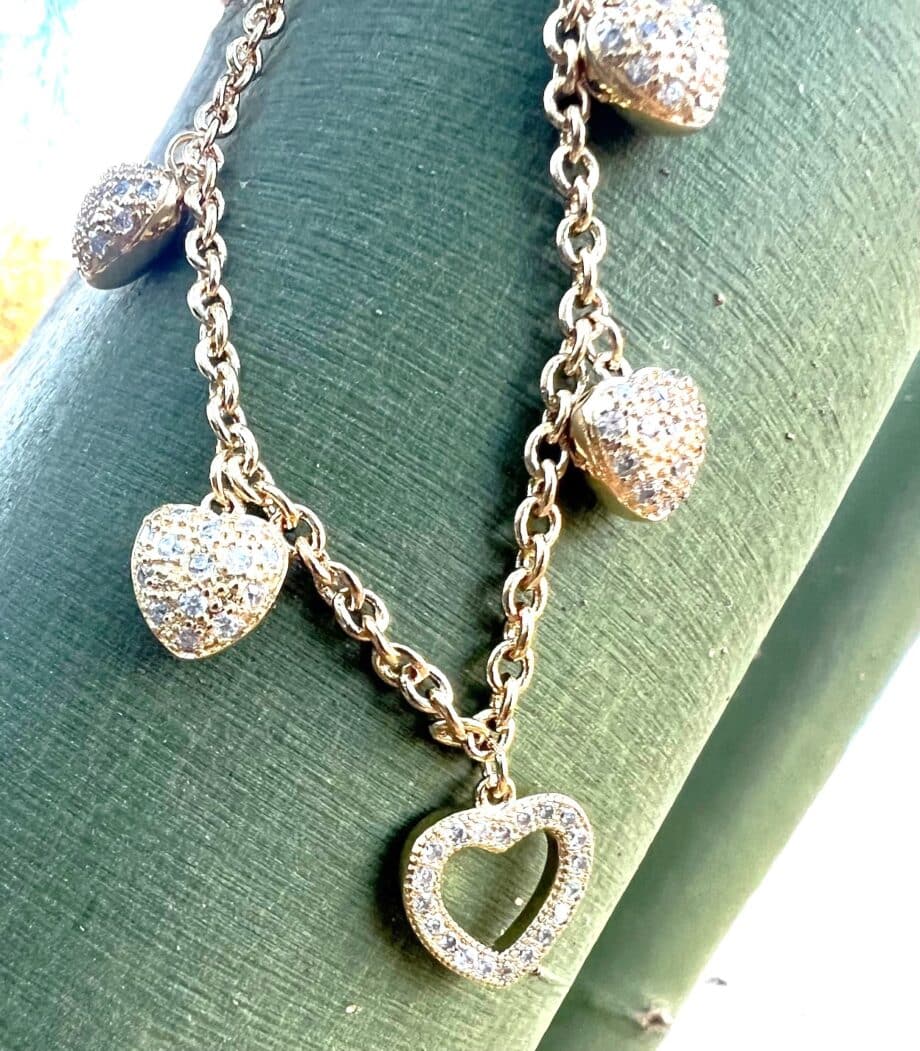 TB-116 | Tennis Bracelet CZ Dangling Hearts